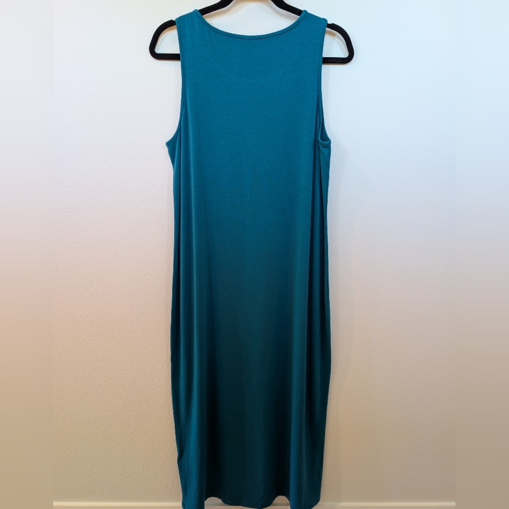 Eileen Fisher sleeveless tank maxi stretch sheath dress size medium aqua turquoi - Picture 4 of 4